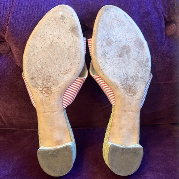 CHANEL RED & WHITE KITTEN HEEL ESPADRILLES SANDALS SIZE 39 DOUBLE CC IN … - Picture 3 of 7